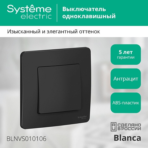 Systeme Electric Blanca внутр Антрацит Выключатель 1-клавишный, 10А, 250B