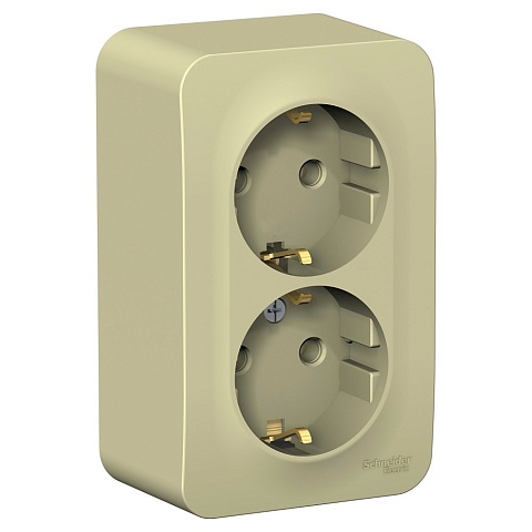 Systeme Electric Blanca наруж Беж Розетка 2-ая с/з со шторками, изолир. пластина 16А, 250В