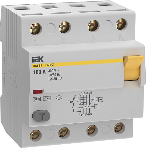 IEK KARAT УЗО KARAT ВД3-63 4P 100А 30мА 6кА тип AC