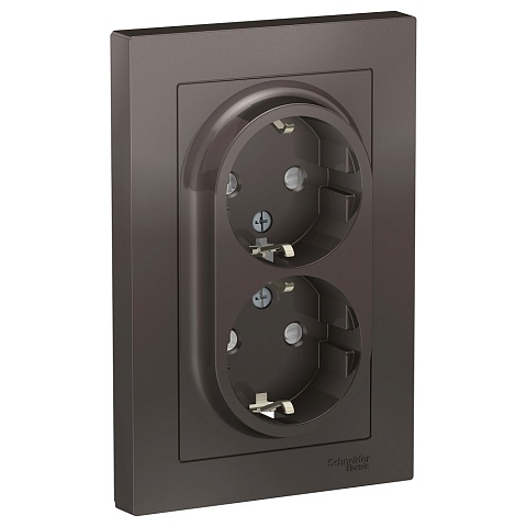 Systeme Electric AtlasDesign Мокко Розетка с/з двойная, со шторками, 16А, в сборе