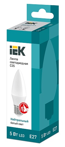 IEK Лампа светодиодная ECO C35 свеча 5Вт 230В 4000К E27