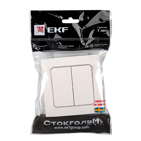 EKF PROxima Стокгольм Белый Выключатель 2-кл, 10А