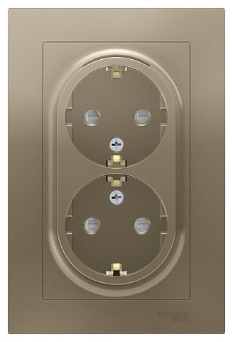 Systeme Electric AtlasDesign Шампань Розетка с/з двойная, со шторками, 16А, в сборе