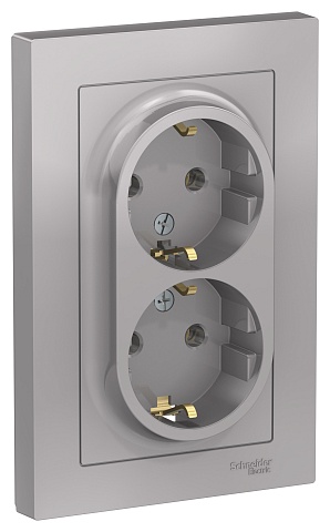 Systeme Electric AtlasDesign Алюминий Розетка с/з двойная, 16А, в сборе