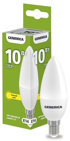 IEK GENERICA Лампа LED C35 свеча 10Вт 230В 3000К E14