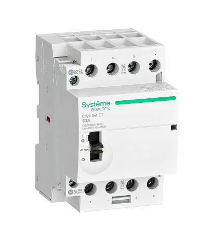 Systeme Electric City9 SET Модульный контактор 4P 4НО 63A, Ручное управление, AC 400В-230В