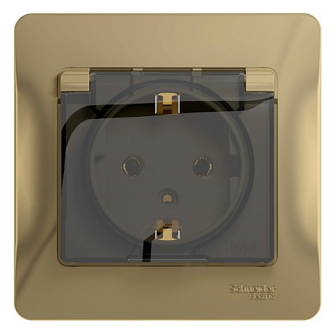 Systeme Electric Glossa Титан Розетка с/з со шторками с крышкой, IP20 (в сборе с рамкой)