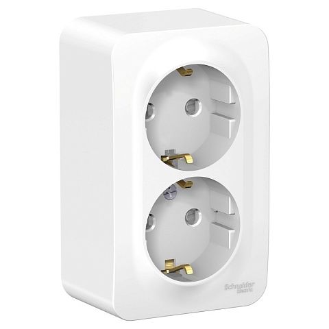 Systeme Electric Blanca наруж Бел Розетка 2-ая с/з со шторками 16А, 250В, изолир. пластина