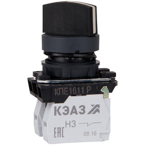 КЭАЗ Переключатель КПЕ1611Р-черный-1но+1нз-ручка-фикс-2поз-IP65