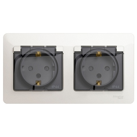 Systeme Electric Glossa Перламутр Розетка 2-ая с/з, со шторками, в сборе, IP44