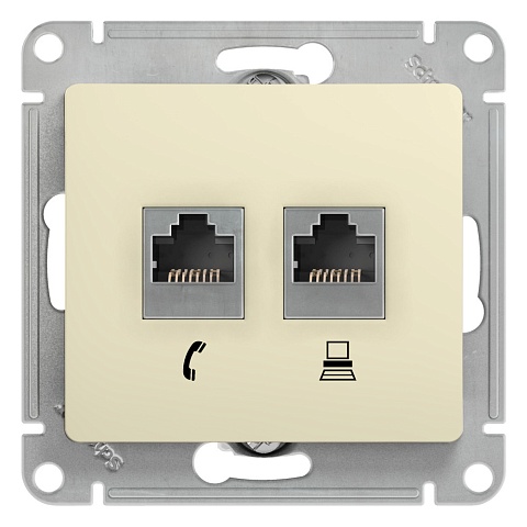 Systeme Electric Glossa Беж Розетка 2-я RJ11+RJ45, кат.5E