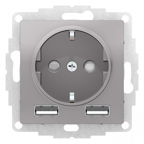 Systeme Electric AtlasDesign Алюминий SO + USB Розетка A+A, 5В/2,4А, 2х5В/1,2А, механизм