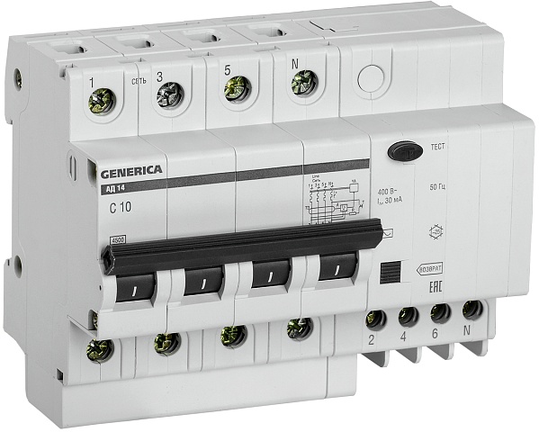 IEK GENERICA Диф. автомат АД14 4Р 10А 30мА