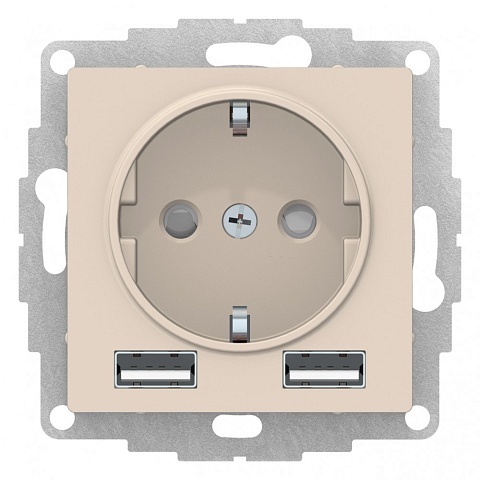 Systeme Electric AtlasDesign Бежевый SO + USB Розетка A+A, 5В/2,4А, 2х5В/1,2А, механизм