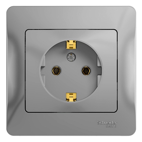 Systeme Electric Glossa Алюминий Розетка с/з (в сборе с рамкой)