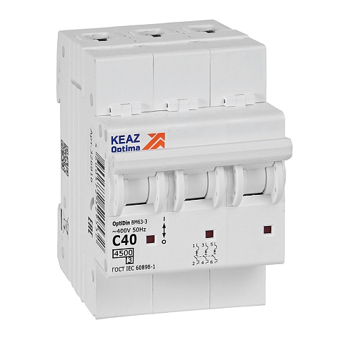 КЭАЗ OptiDin BM63 Автоматический выключатель 3P 40А C 4,5кА AC (BM63-3C40-4,5-УХЛ3)
