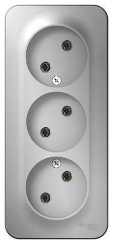 Systeme Electric Blanca наруж Алюминий Розетка 3-ая б/з без шторок 16А, 250В, изолир. пластина