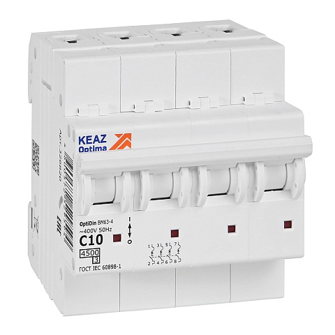 КЭАЗ OptiDin BM63 Автоматический выключатель 4P 10А C 4,5кА AC (BM63-4C10-4,5-УХЛ3)