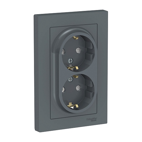 Systeme Electric AtlasDesign Грифель Розетка с/з двойная, со шторками, 16А, в сборе