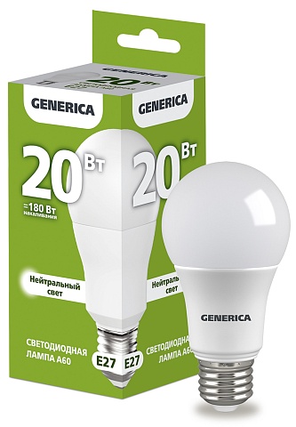 IEK GENERICA Лампа LED A60 груша 20Вт 230В 4000К E27