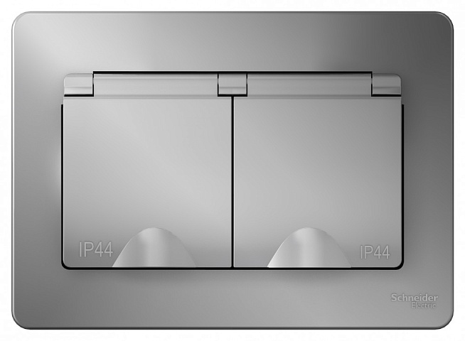 Systeme Electric Blanca внутр Алюминий Розетка 2-ая с/з IP44 со шторками, 16А, 250В