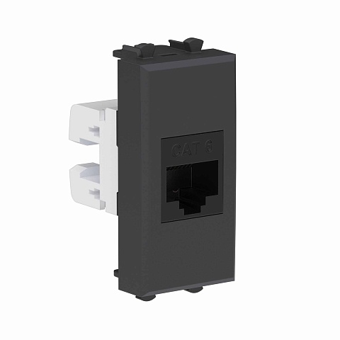 DKC Компьютерная розетка RJ-45 без шторки модульная ,кат.6, "Avanti", "Черный матовый", 1 модуль