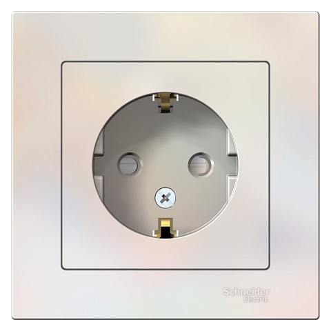 Systeme Electric AtlasDesign Жемчуг Розетка с/з со шторками, 16А, в сборе