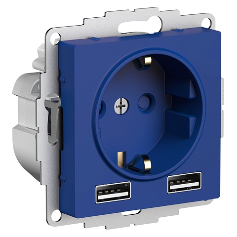 Systeme Electric AtlasDesign Аквамарин Розетка 16А c 2 USB A+A, 5В/2,4А, 2х5В/1,2А, механизм