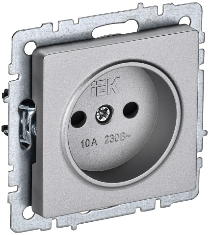 IEK BRITE BASE Алюминий Розетка без з/к с з/ш 10А РСш10-2-БрА