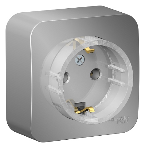 Systeme Electric Blanca наруж Алюминий Розетка с/з без шторок, (тонкая) 16А, 250В изолир. пластина