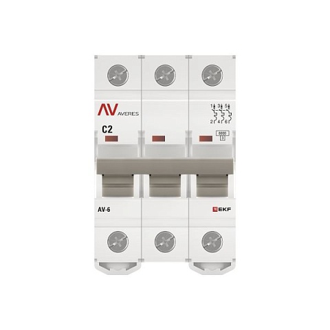 EKF Averes AV-6  Автоматический выключатель  (С) 3P 2А 6kA