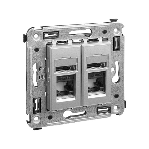 DKC Компьютерная розетка RJ-45 в стену, кат.5e двойная, "Avanti","Закаленная сталь"
