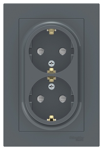 Systeme Electric AtlasDesign Грифель Розетка с/з двойная, со шторками, 16А, в сборе
