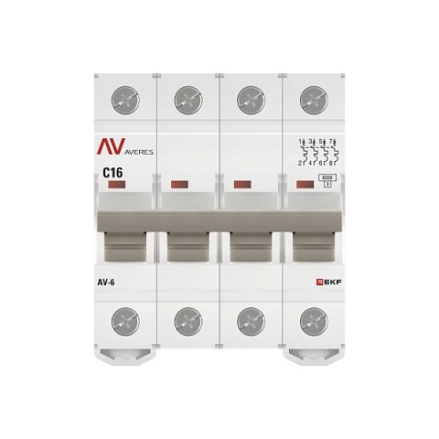 EKF Averes AV-6  Автоматический выключатель  (С) 4P 16А 6kA