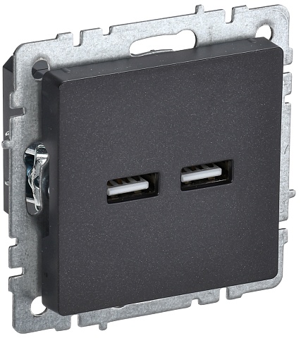 IEK BRITE BASE Черный Розетка USB A+A 3,1А РЮ10-1-БрЧ