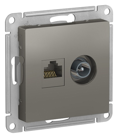 Systeme Electric AtlasDesign Сталь Розетка двойная комп+ТВ, RJ45+TV, кат.5E, механизм