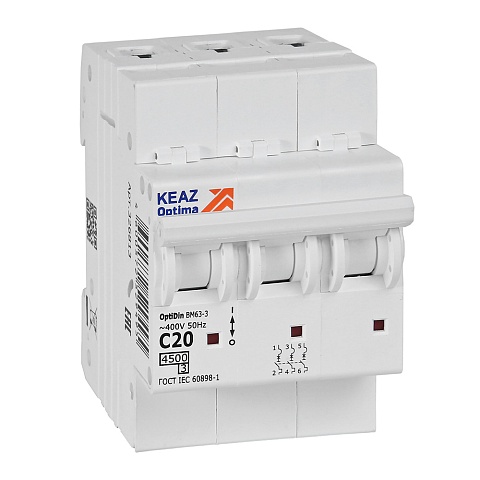 КЭАЗ OptiDin BM63 Автоматический выключатель 3P 20А C 4,5кА AC (BM63-3C20-4,5-УХЛ3)