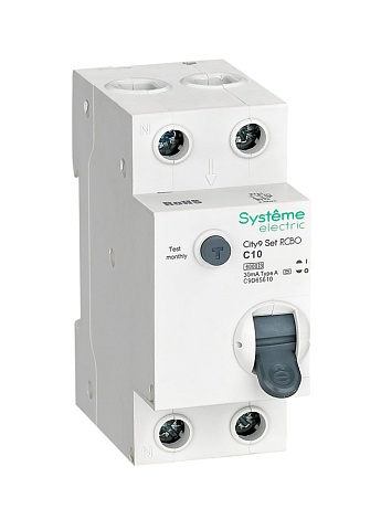 Systeme Electric City9 Set Авт. выкл. диф. тока (АВДТ) 1P+N С 10А 6kA 30мА Тип-A 230В