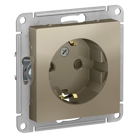 Systeme Electric AtlasDesign Шампань Розетка с/з со шторками, 16А, механизм