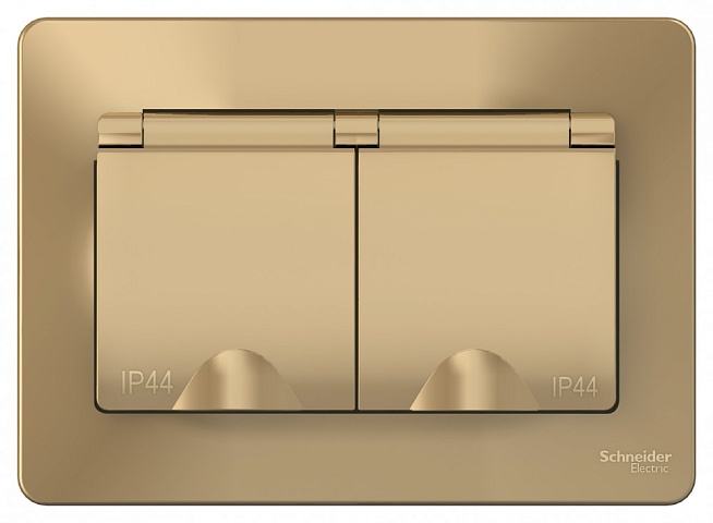 Systeme Electric Blanca внутр Титан Розетка 2-ая с/з IP44 со шторками, 16А, 250В