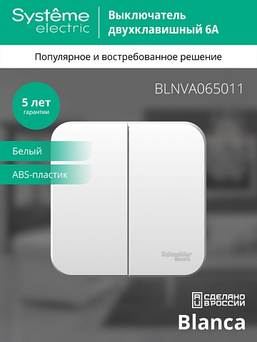 Systeme Electric Blanca наруж Бел Выключатель 2-клавишный 6А, 250B, изолир. пластина
