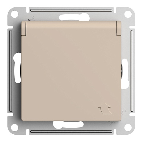 Systeme Electric AtlasDesign Песочный Розетка с/з со шторками с крышкой, 16А, IP20, механизм