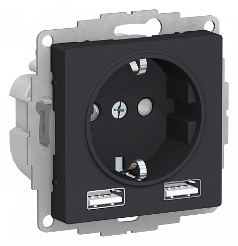 Systeme Electric AtlasDesign Карбон SO + USB Розетка A+A, 5В/2,4А, 2х5В/1,2 А, механизм