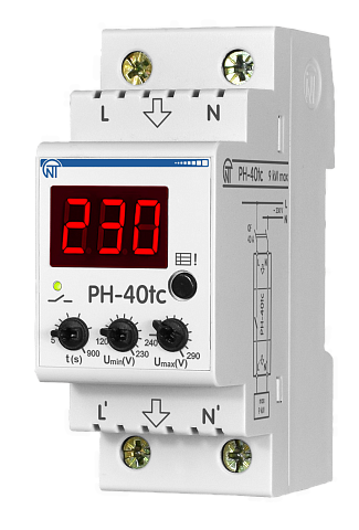 Новатек-Электро Однофазное реле напряжения РН-40tc, 40А, 220В, 2P, DIN, индикация напряжения, термозащита, журнал аварий