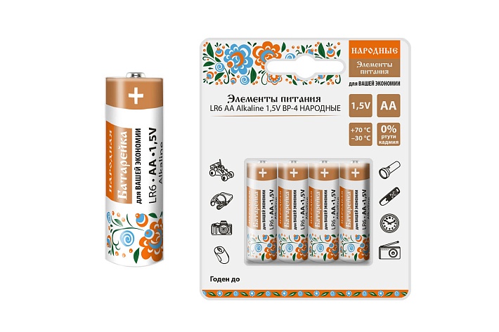 TDM Элемент питания LR6 AA Alkaline 1,5V BP-4 Народный