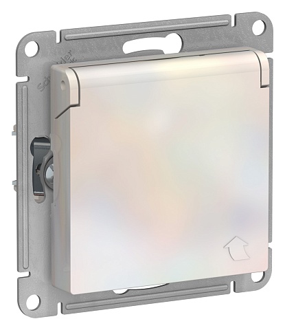 Systeme Electric AtlasDesign Жемчуг Розетка с/з со шторками с крышкой, 16А, IP20, механизм