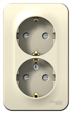 Systeme Electric Blanca наруж Молочная Розетка 2-ая с/з со шторками 16А, 250В, изолир. пластина