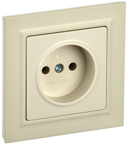 IEK BRITE Бежевый Розетка без з/к/ш 10А в сборе РСР10-1-0-БрКр