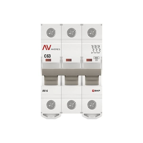 EKF Averes AV-6  Автоматический выключатель  (С) 3P 63А 6kA