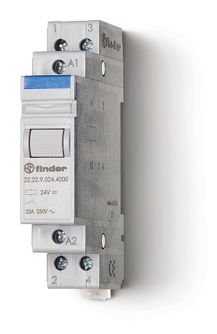 Finder Модульный контактор; 2NO 20А; контакты AgSnO2; катушка 230В АС; ширина 17.5мм; степень защиты IP20; опции: нет